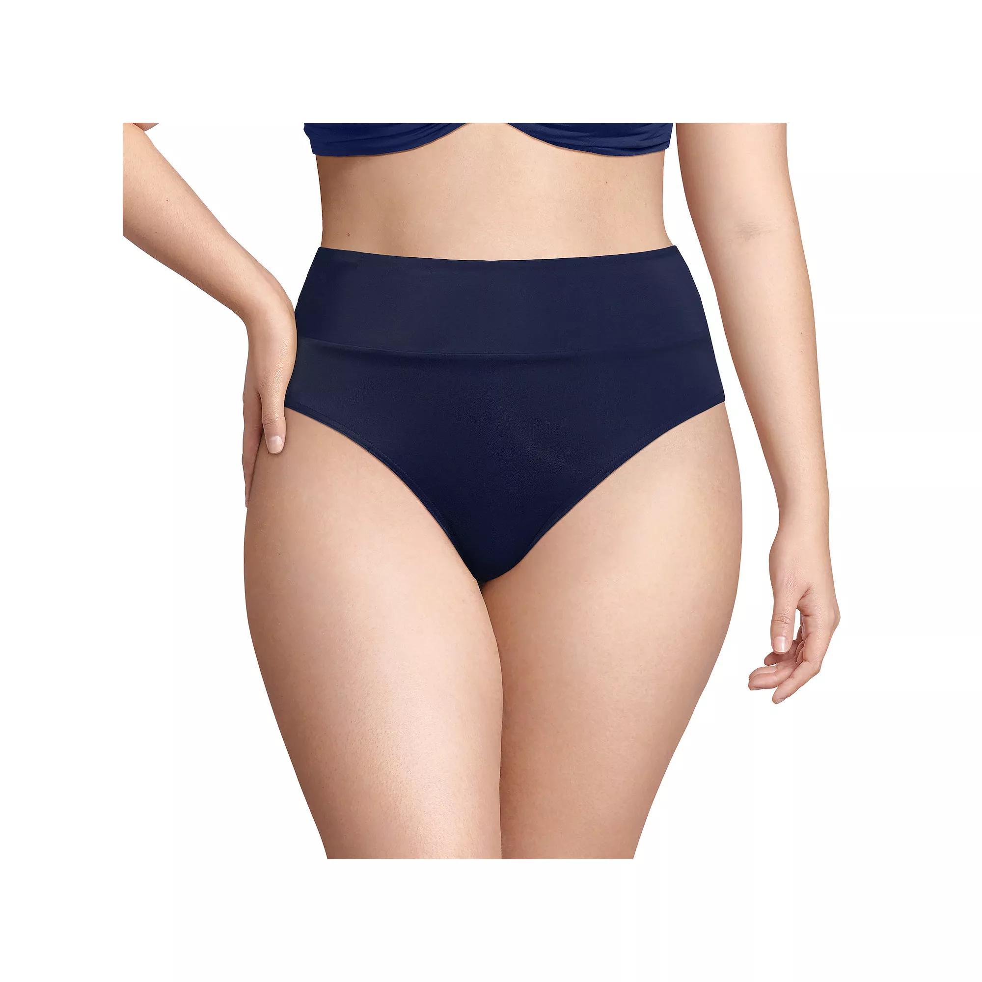 Plus Size Lands' End Size Tugless High Waisted Bikini Bottoms, Women's, Size: 24 W, Black Product Image