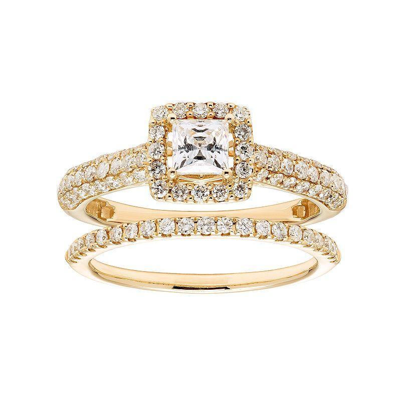 The Regal Collection 14k Gold 1 Carat T.W. IGL Certified Diamond Square Halo Engagement Ring Set, Womens White Product Image