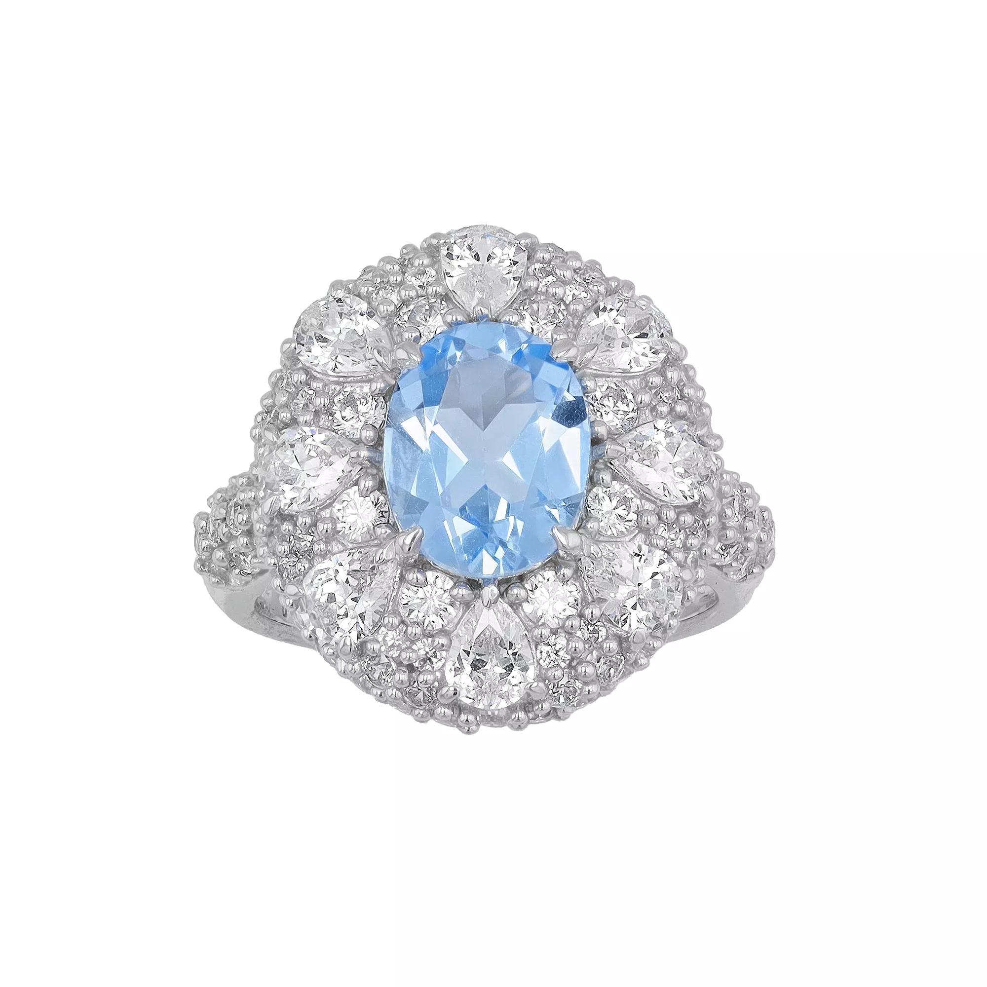 SIRI USA by TJM Sterling Silver Cubic Zirconia & Lab-Grown Blue Quartz Halo Ring, Women's, Size: 8 Product Image