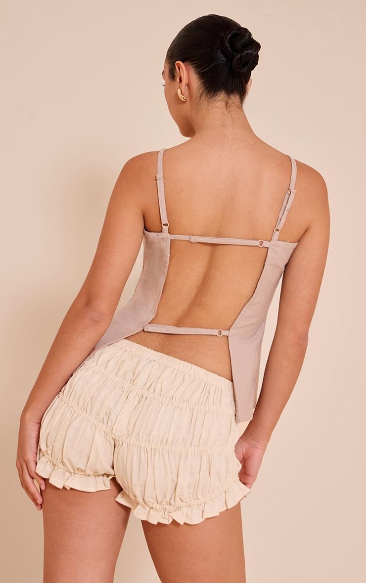 Taupe Linen Blend Back Detail Long Cami Top Product Image