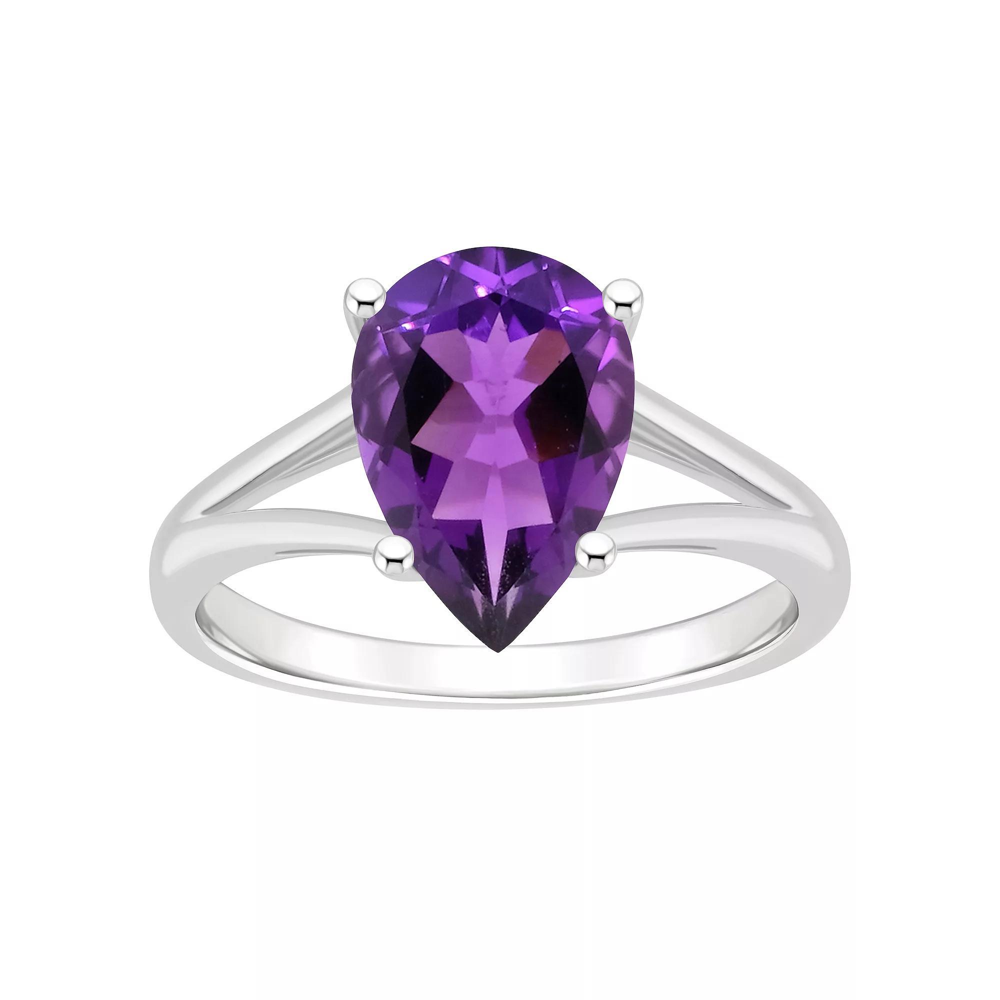 Alyson Layne Sterling Silver 12 mm x 8 mm Pear Shape Gemstone Split Shank Solitaire Ring, Women's, Size: 9, Purple Product Image