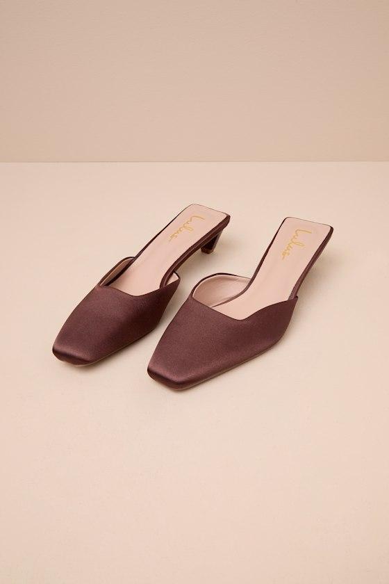 Auroette Chocolate Satin Kitten Heel Mule Pumps Product Image