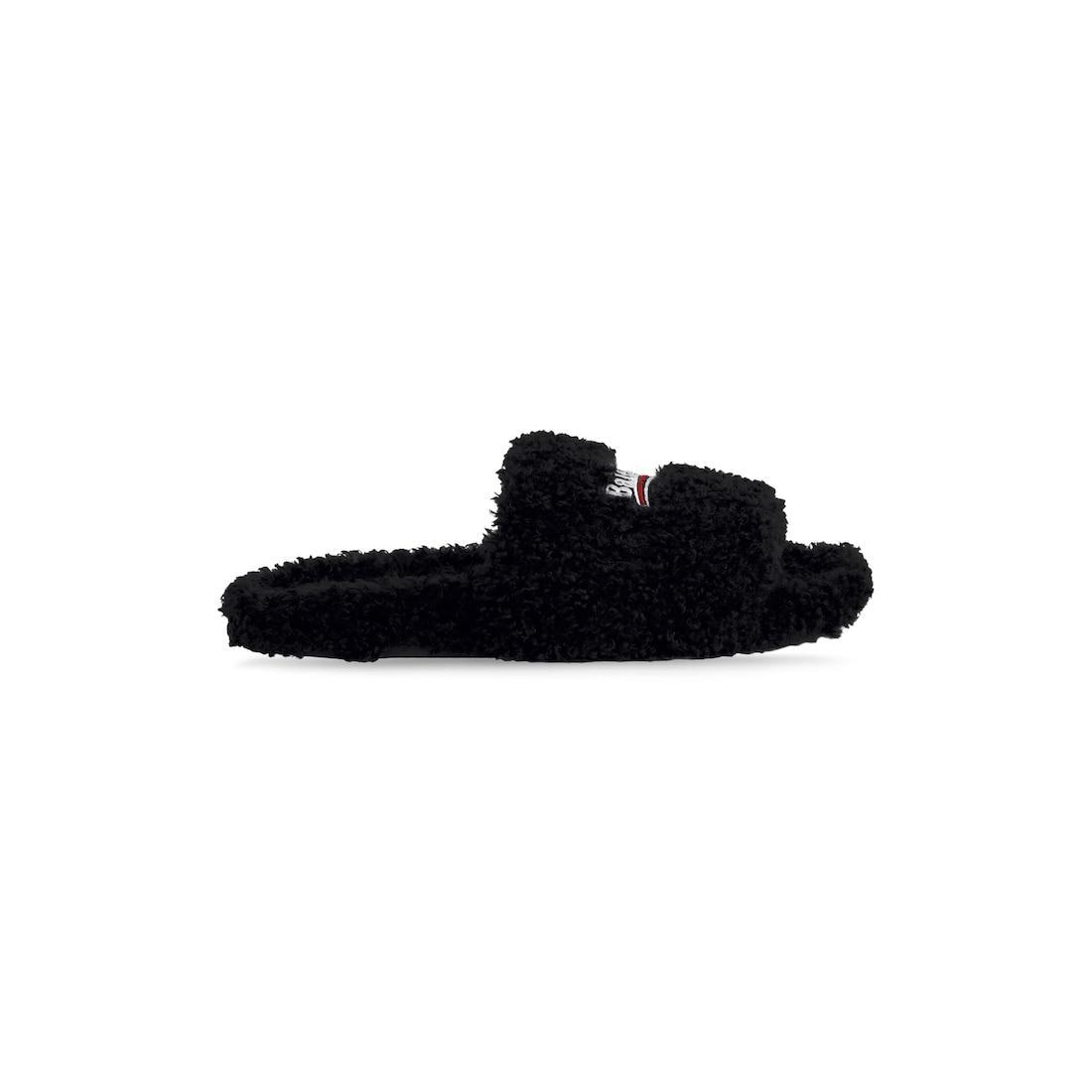 Women's Furry Slide Sandal in Black/white/red Product Image