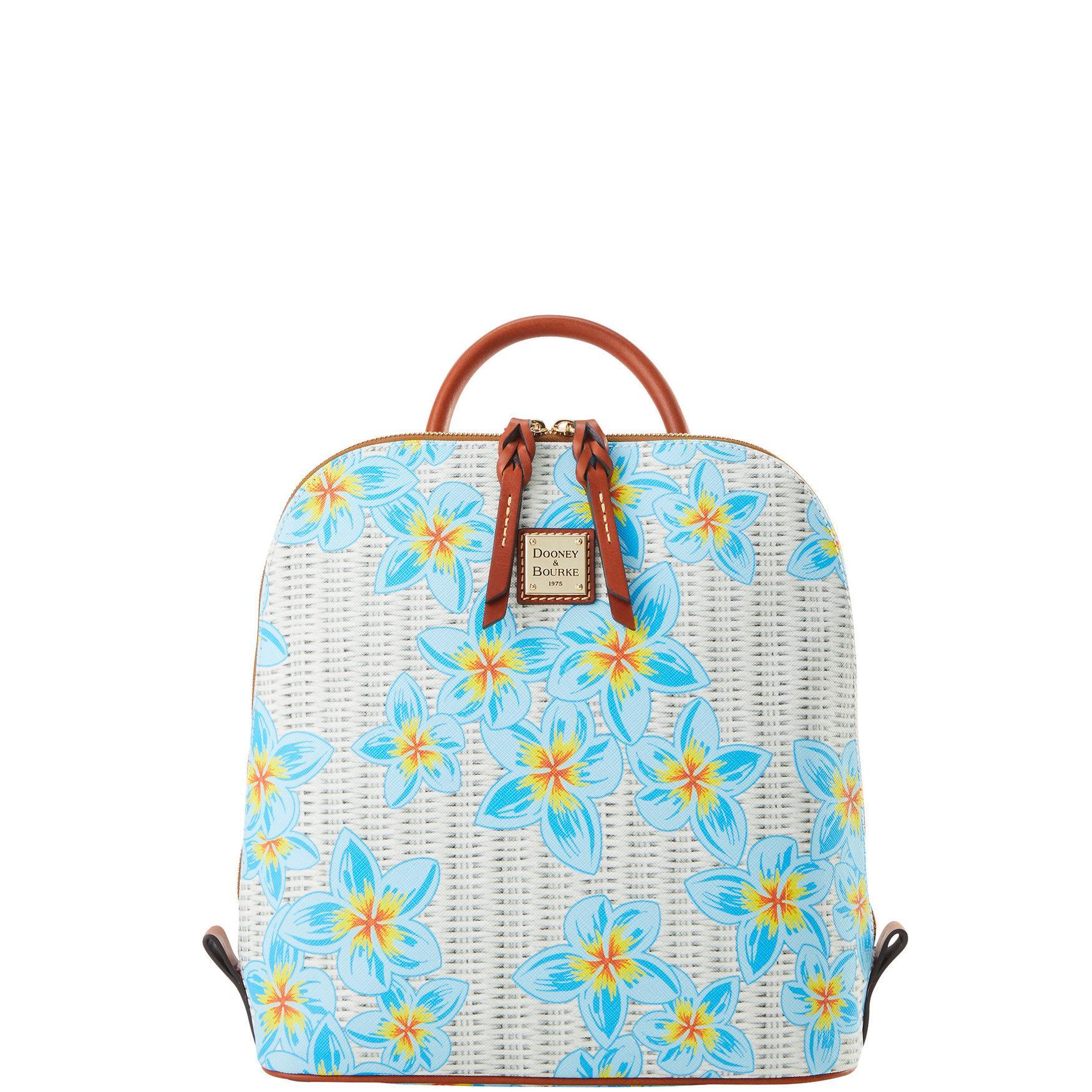 Dooney & Bourke Womens Plumeria Zip Pod Coated Cotton Backpack in Sky Blue White Product Image