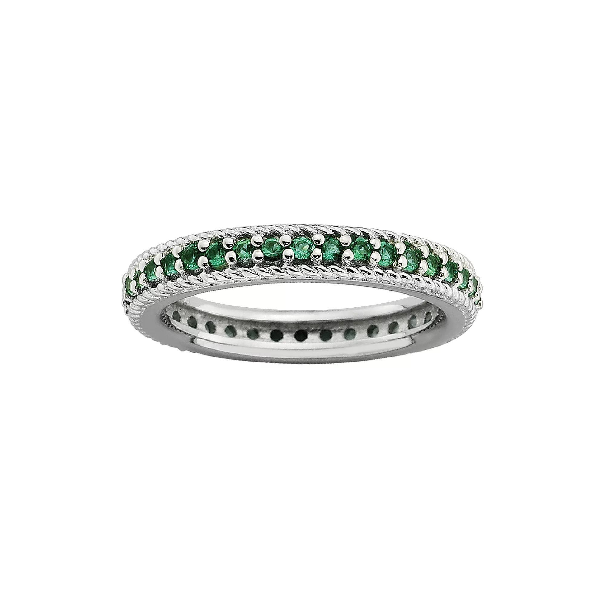 Stacks & Stones Sterling Silver Lab-Created Emerald Eternity Stack Ring, Women's, Size: 9, Green Product Image