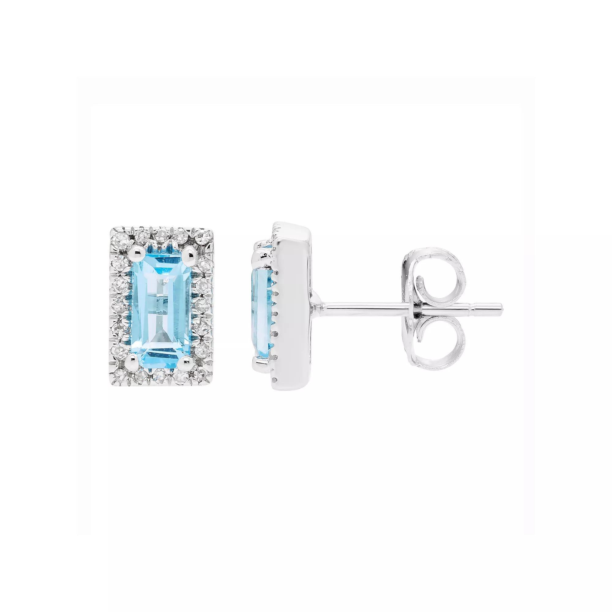 The Regal Collection 14k White Gold Swiss Blue Topaz Baguette & Diamond Accent Earrings, Women's Product Image