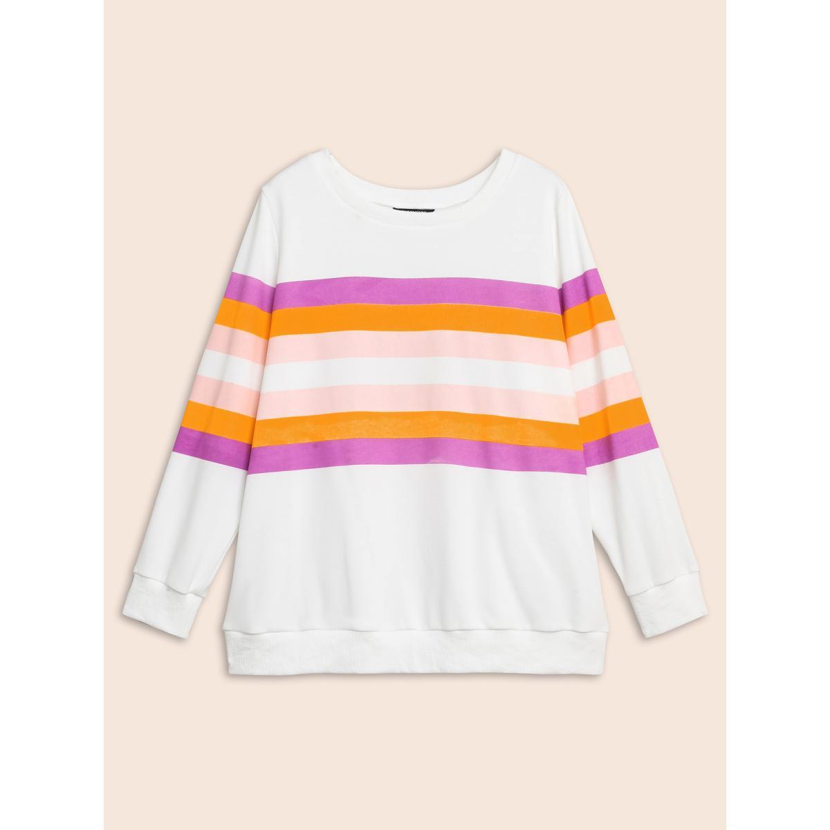 Plus Size Contrast Striped Crew Neck Sweatshirt Women Originalwhite Casual Contrast Round Neck Everyday Sweatshirts BloomChic 28/5X Product Image