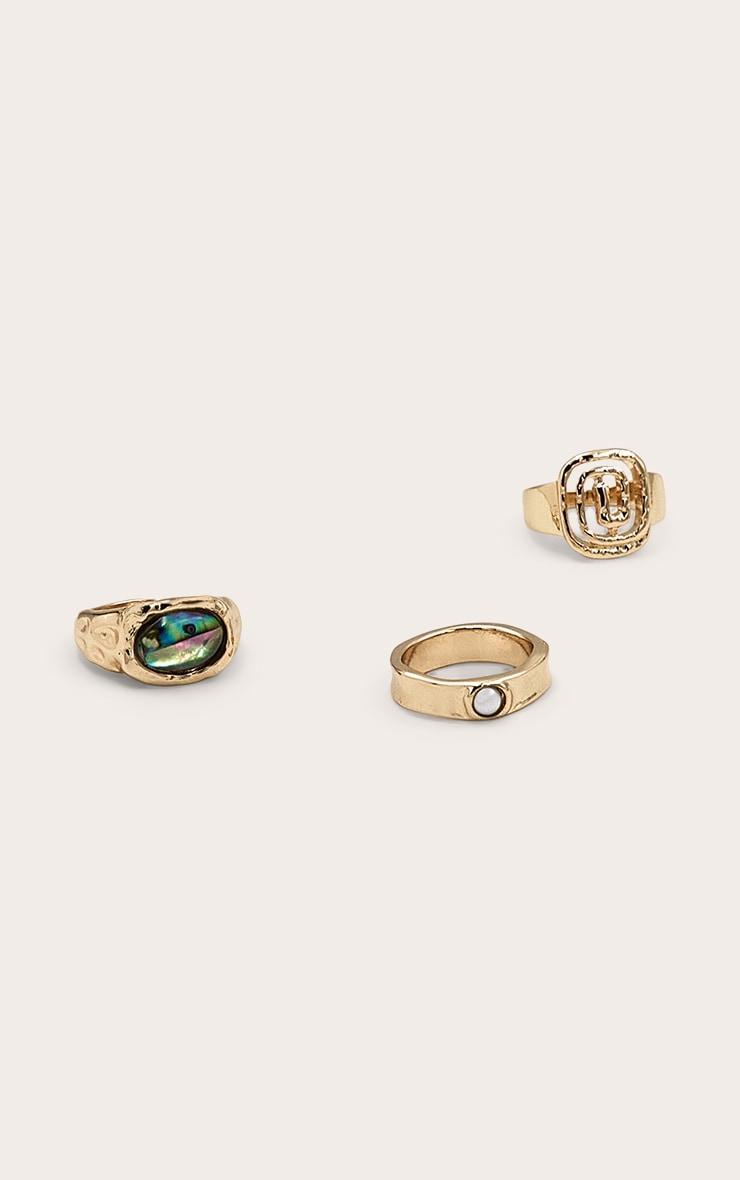Gold Textured Ring Multi-Pack With Emerald Resin Detail Product Image