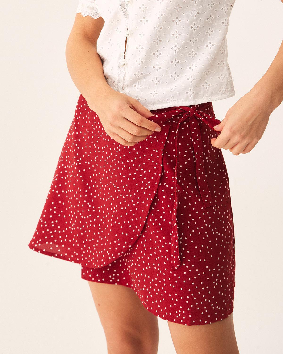 Red Polka Dot Wrap Mini Skirt Product Image