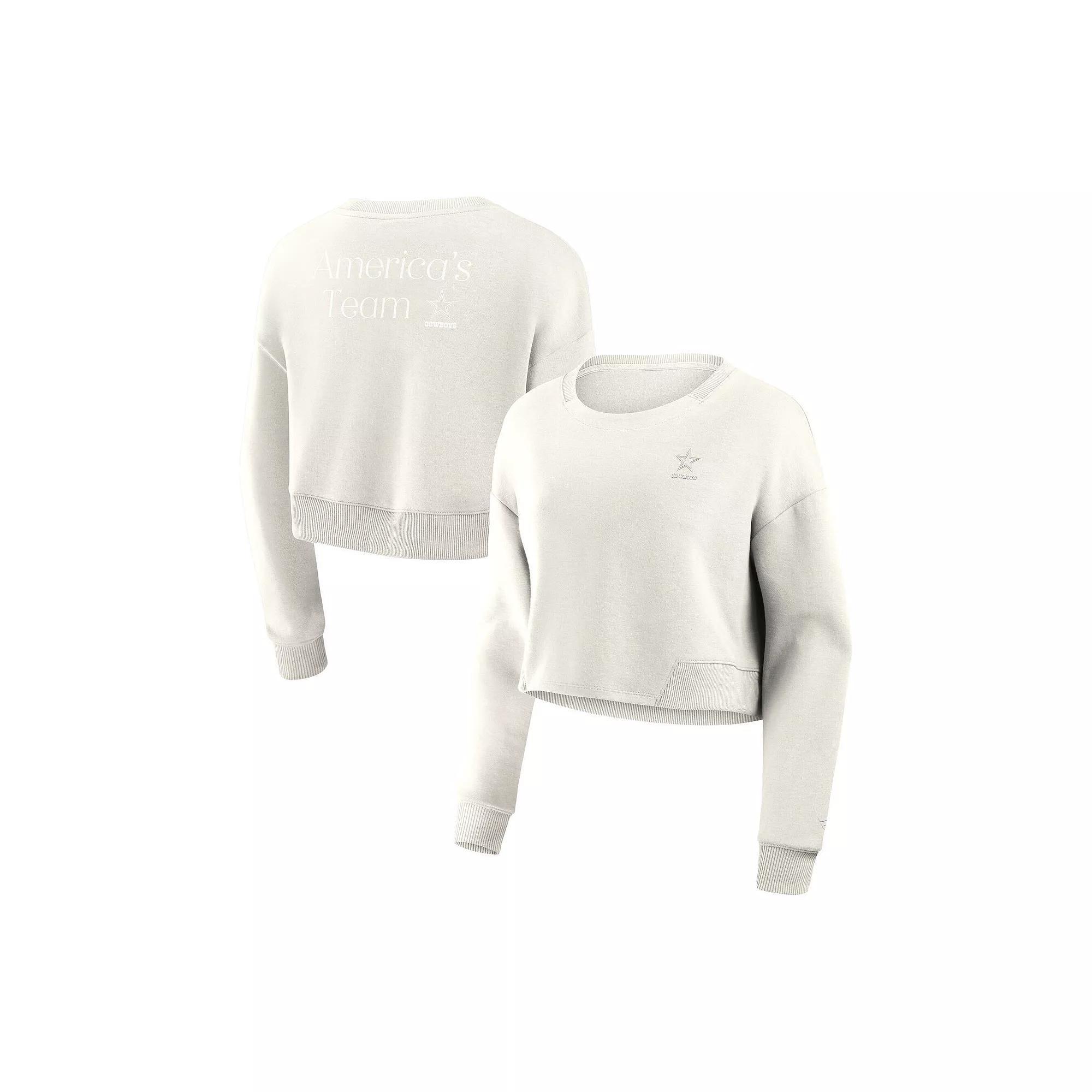 Women's Fanatics Cream Dallas Cowboys Studio Tri-Blend Cropped Pullover Sweatshirt, Size: Medium, Beige Product Image