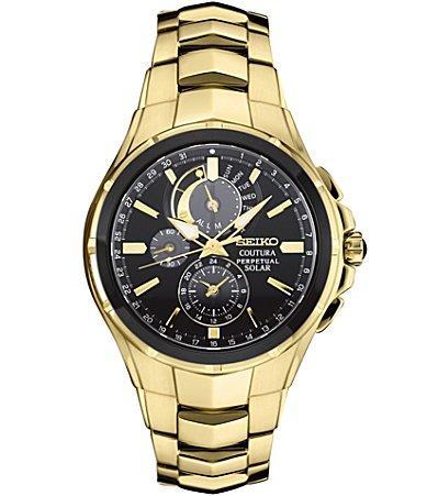 Seiko Mens Coutura Perpetual Solar Alarm Quartz Chronograph Gold Bracelet Watch Product Image