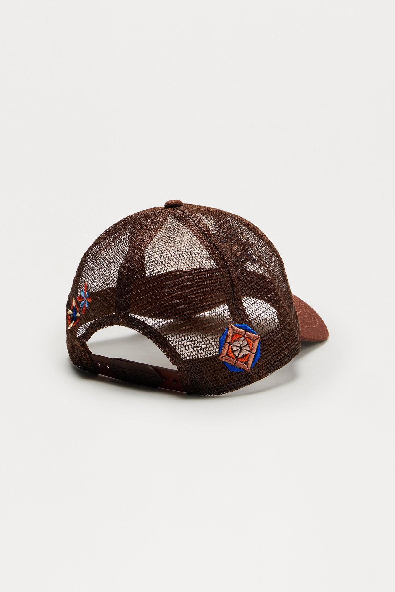 Mesh Embroidered Snapback Hat - Brown Product Image