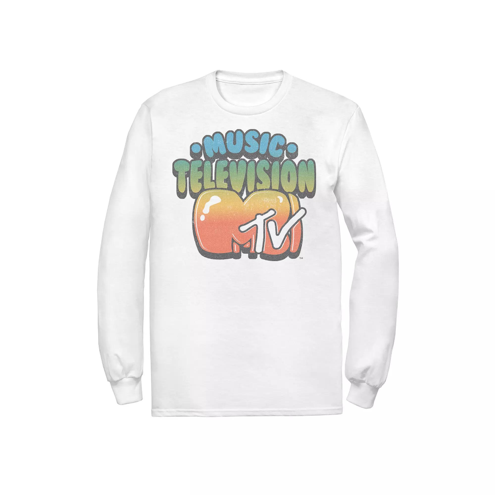 Men's MTV Logo Bubble Balloon Font Style Tee, Size: Large, White Product Image