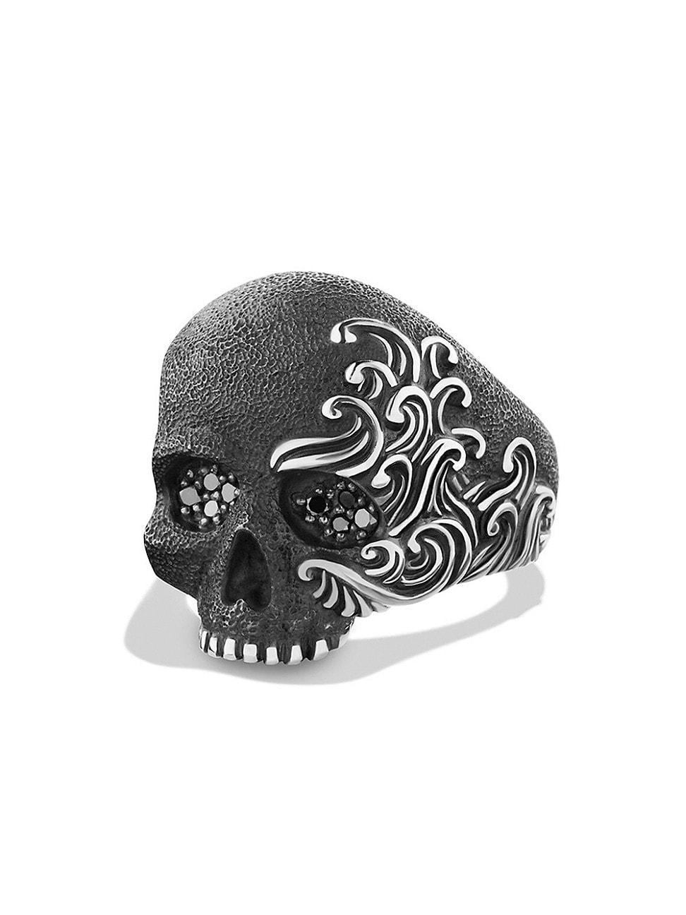 Mens Waves Skull Ring with Diamonds in Silver, 24mm Product Image