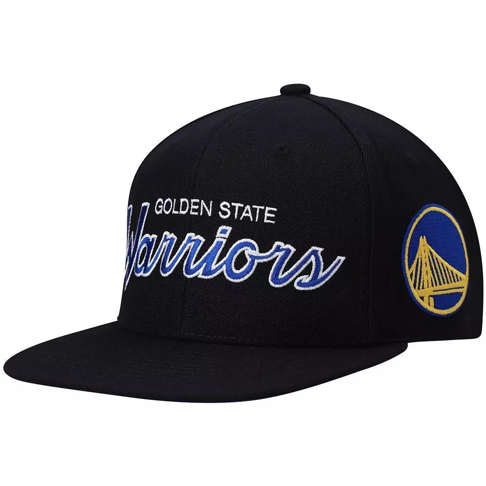 Men's Mitchell & Ness Black Golden State Warriors Hardwood Classics Script 2.0 Snapback Hat Product Image