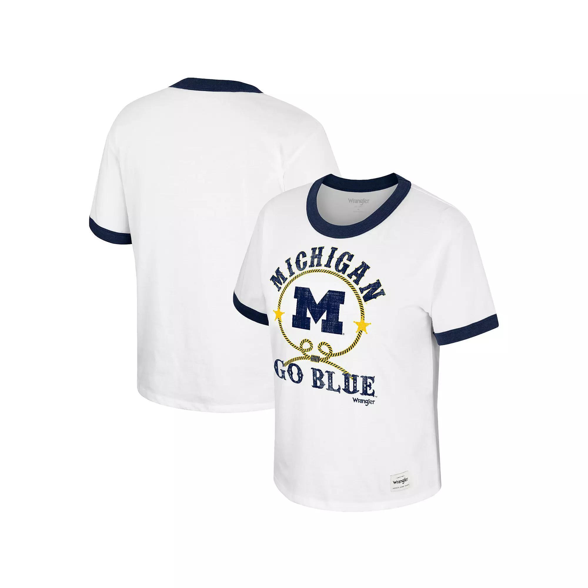 Women's Colosseum x Wrangler White Michigan Wolverines Freehand Ringer T-Shirt,  Product Image