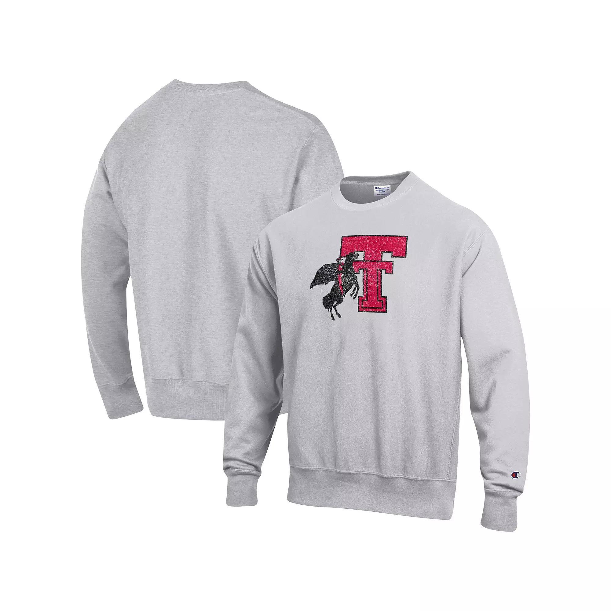 Men's Champion Heathered Gray Texas Tech Red Raiders Vault Logo Reverse Weave Pullover Sweatshirt,  Product Image