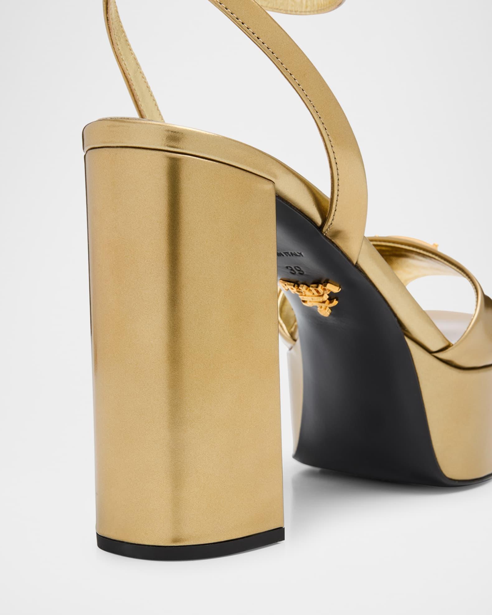 Metallic Leather Ankle-Strap Platform Sandals Product Image