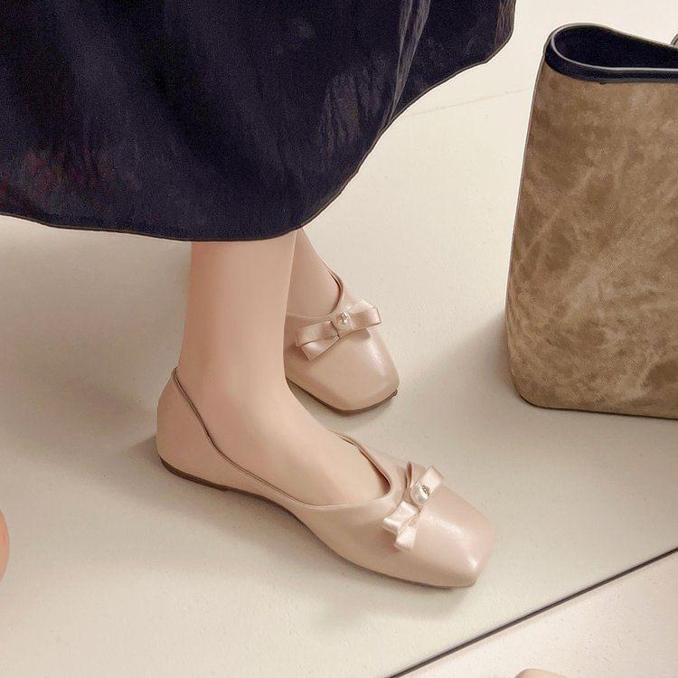 Square Toe Bow Ballet Flats Product Image