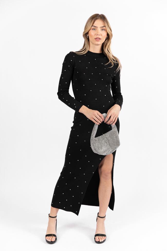 The Art Of Happiness Black Embellished Detail Knit Maxi Dress  FINAL SALE Product Image