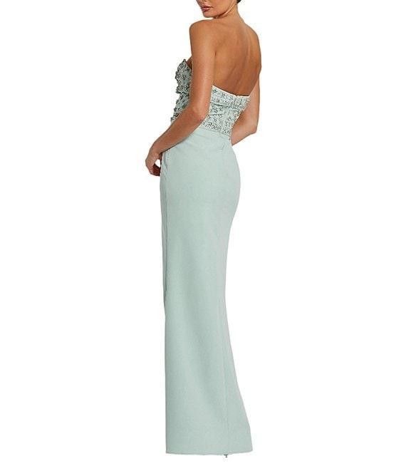 Mac Duggal Sweetheart Strapless Rhinestone Trim Bow Front Crepe Column Gown Product Image