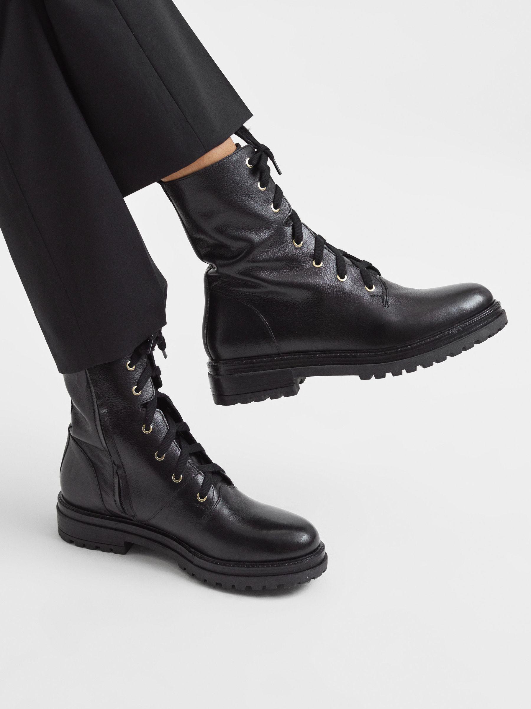 Leather Lace-Up Boots in Black Product Image
