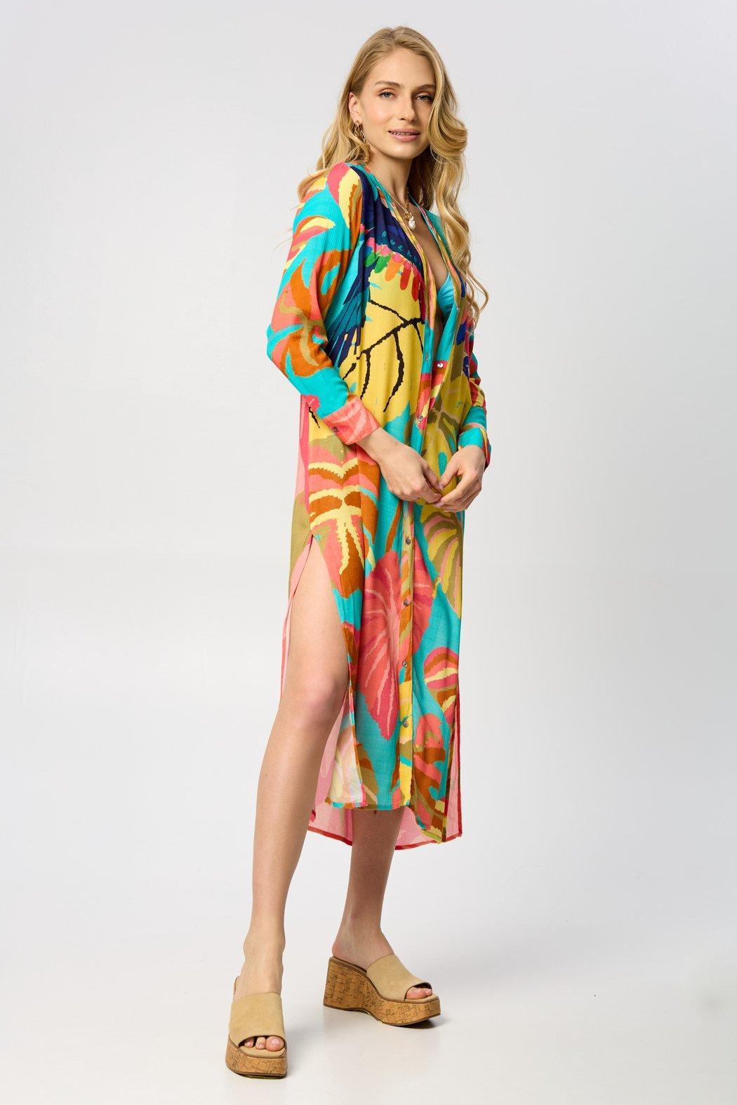Tropical Button Long Kimono Product Image