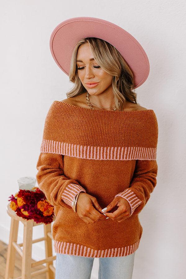 Chic Moment Off Shoulder Knit Sweater in Cinnamon Product Image