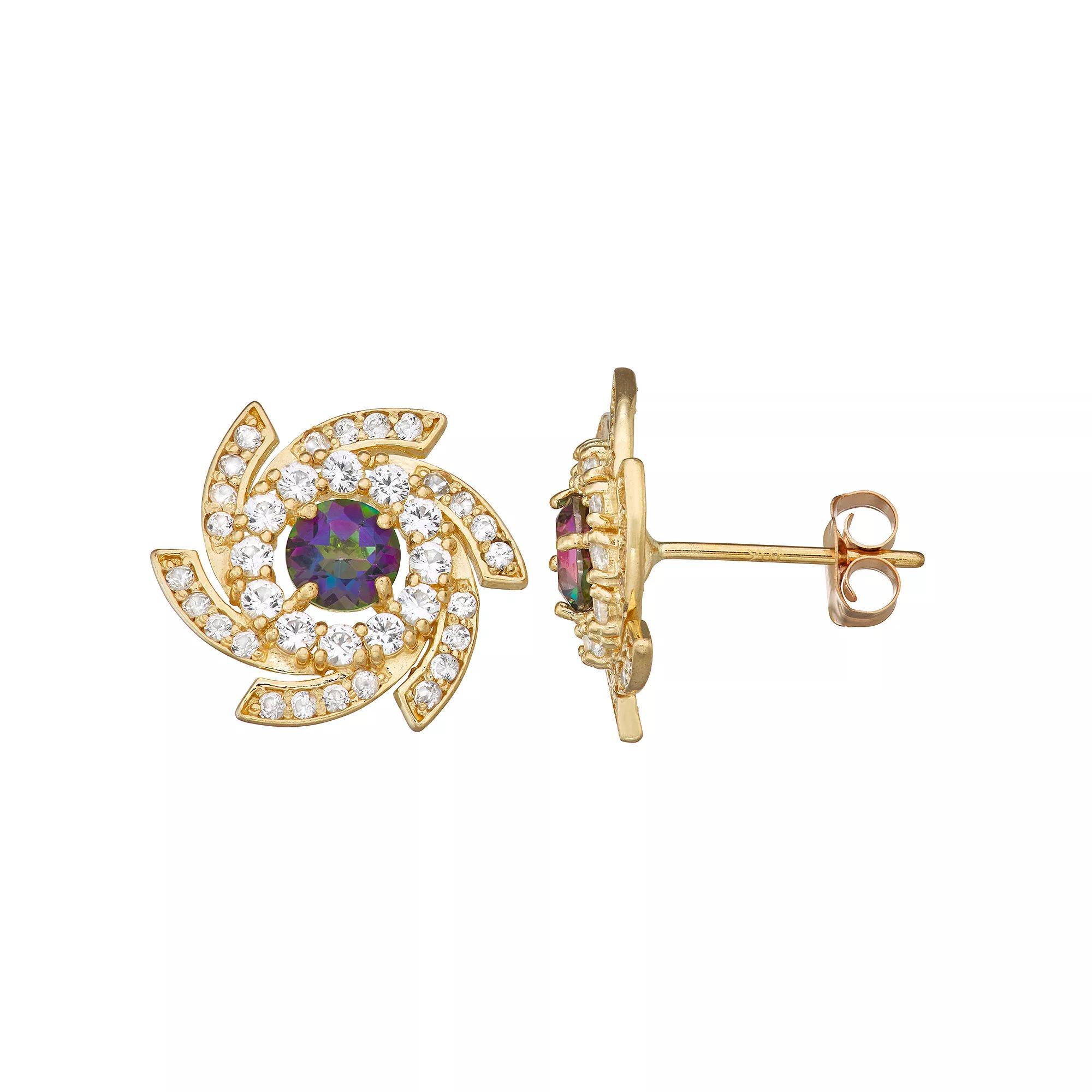 Designs by Gioelli 10k Gold Gemstone Swirl Stud Earrings, Women's, Mystic Topaz Product Image
