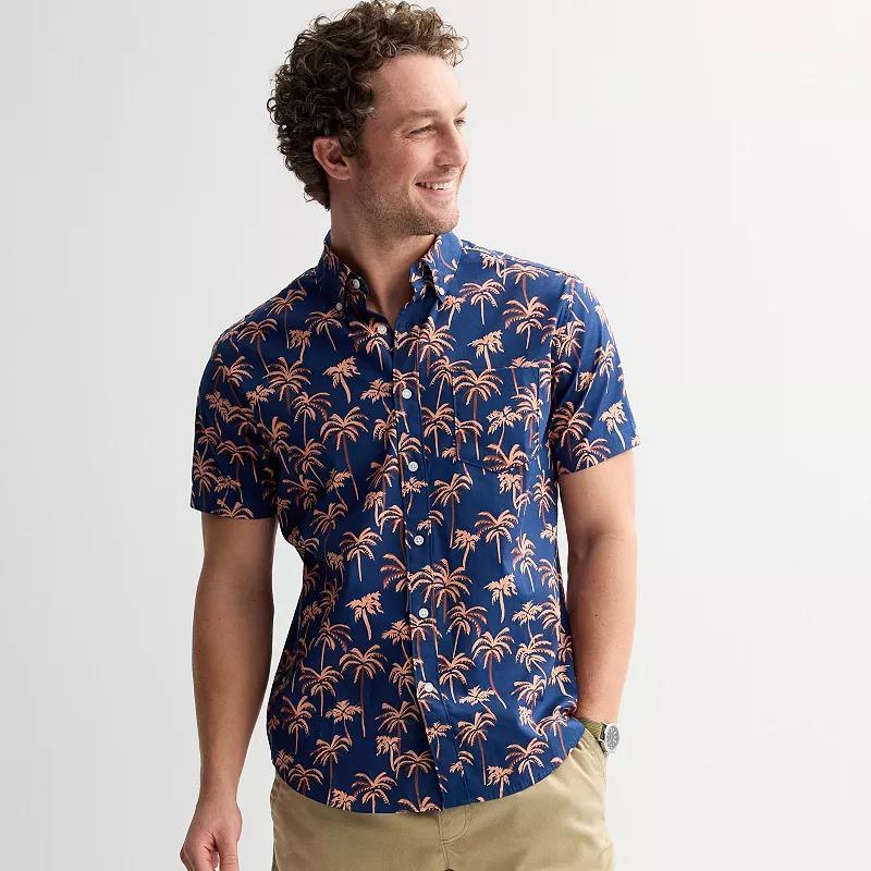 Men's Sonoma Goods For Life® Short Sleeve Perfect Length Button Down Shirt, Size: Large, Palm Party Blue Product Image