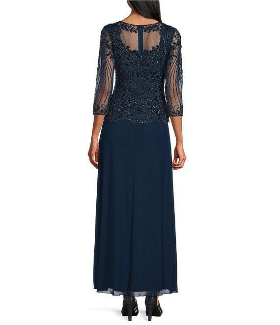 Pisarro Nights Beaded Illusion Boat Neck 3/4 Sleeve A-Line Dress Product Image