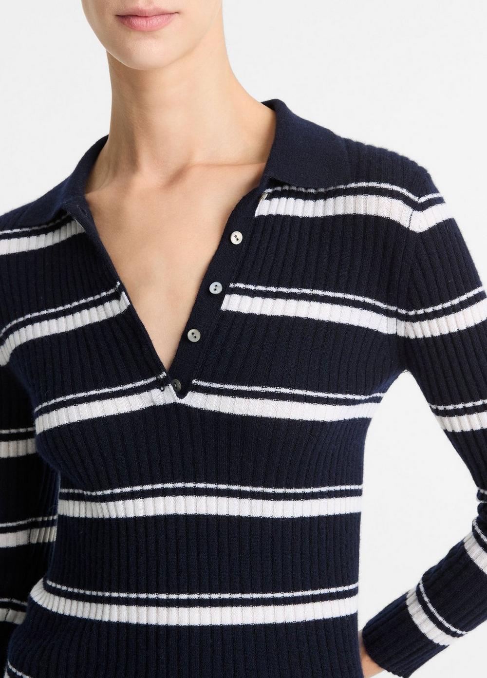 Striped Cashmere-Blend Polo Sweater Product Image