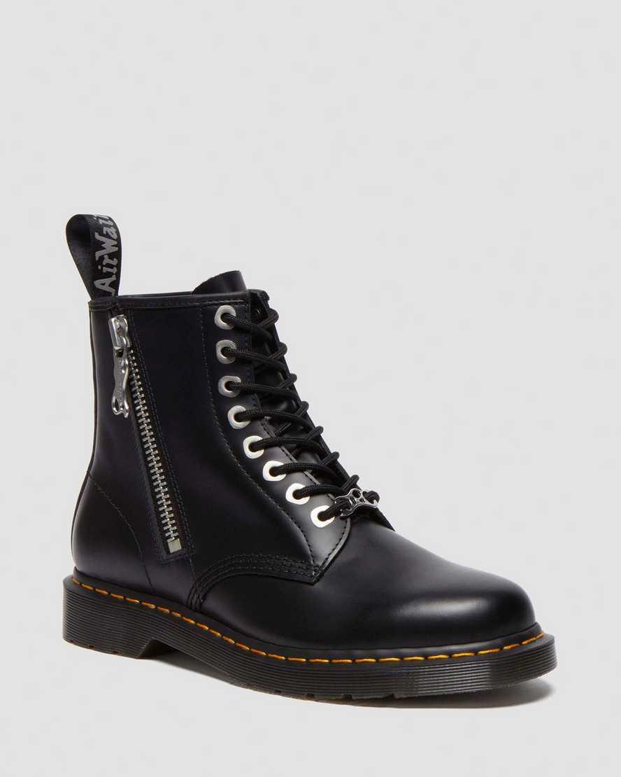 DR. MARTENS' 1460 Zip Smooth Leather Lace Up Boots In Black Polished Smoot Product Image