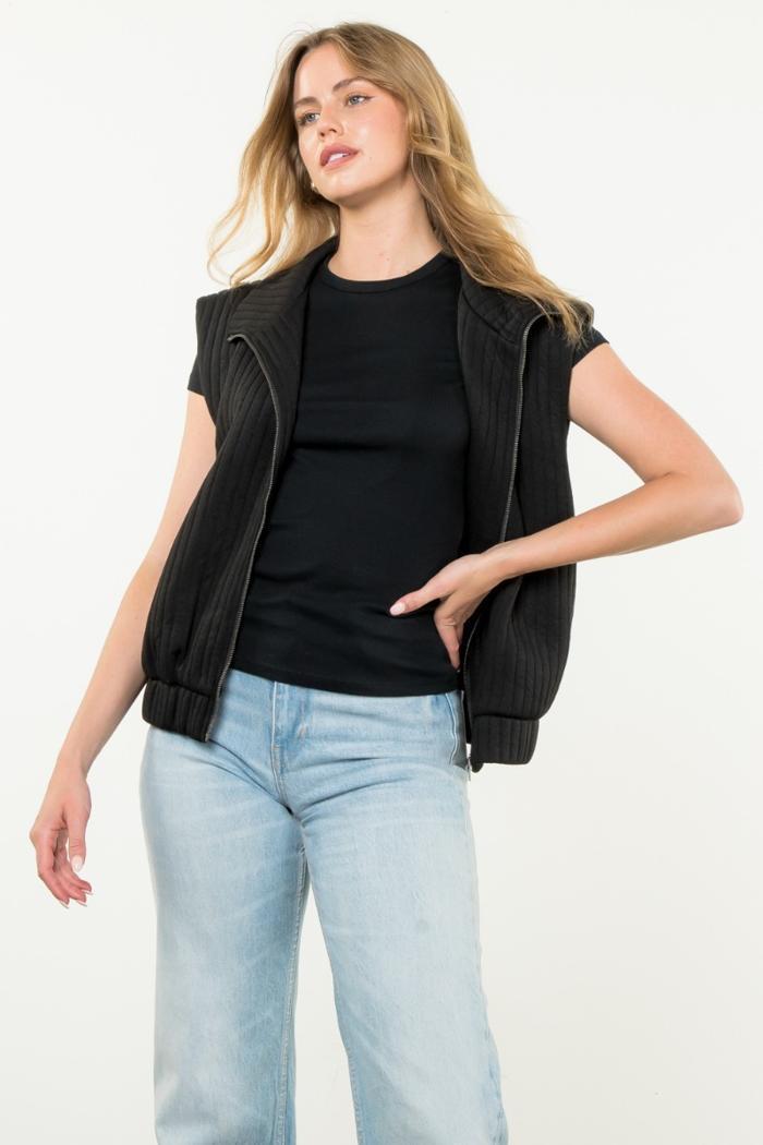 Striped Textured Zip Up Vest Product Image