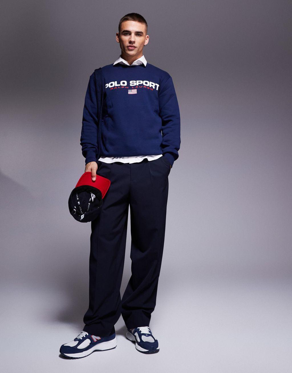 POLO RALPH LAUREN Sports Capsule Crew Neck Logo Sweatshirt In Navy Product Image