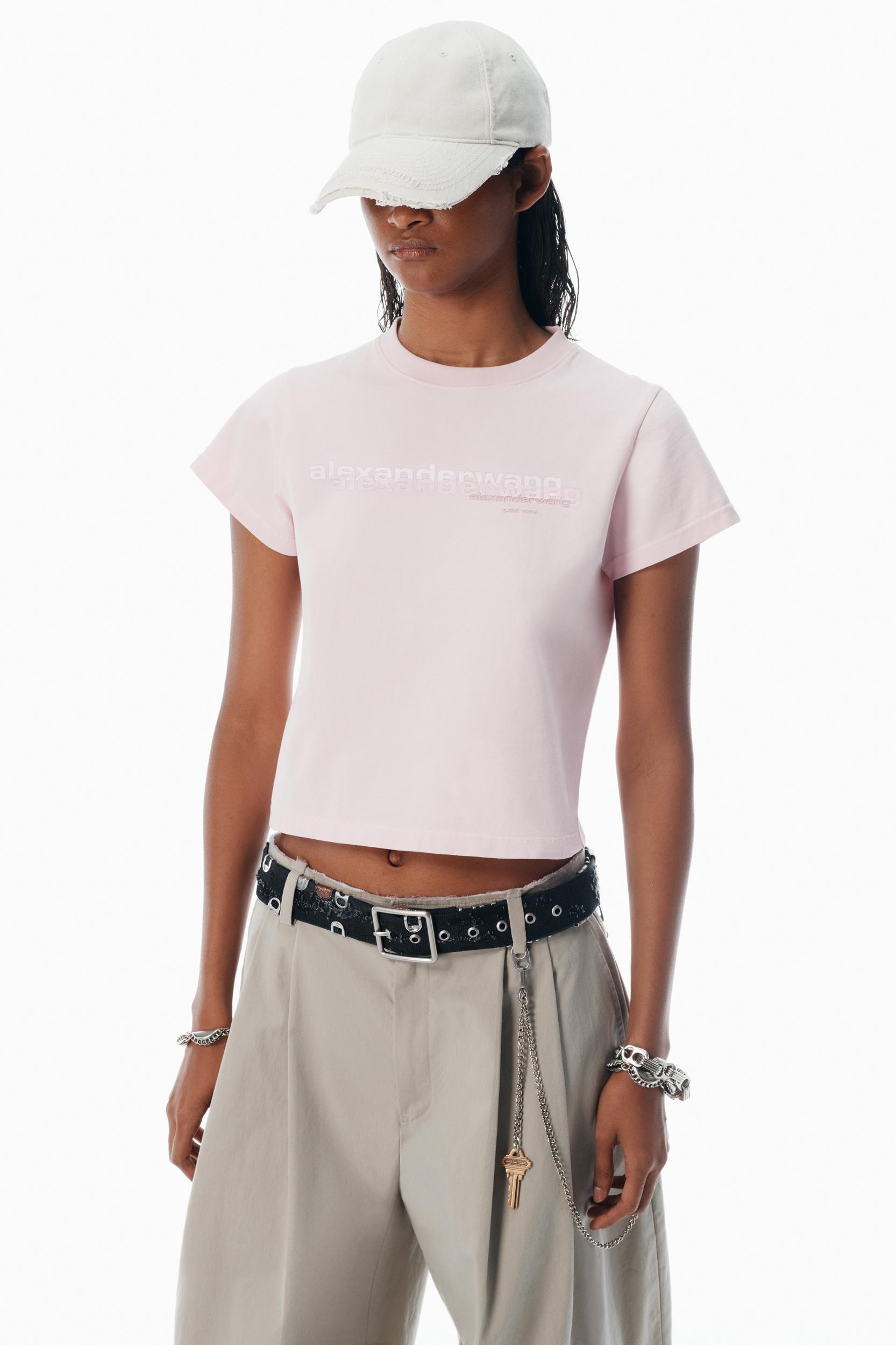 Pink Cotton Shrunken Logo Tee Product Image