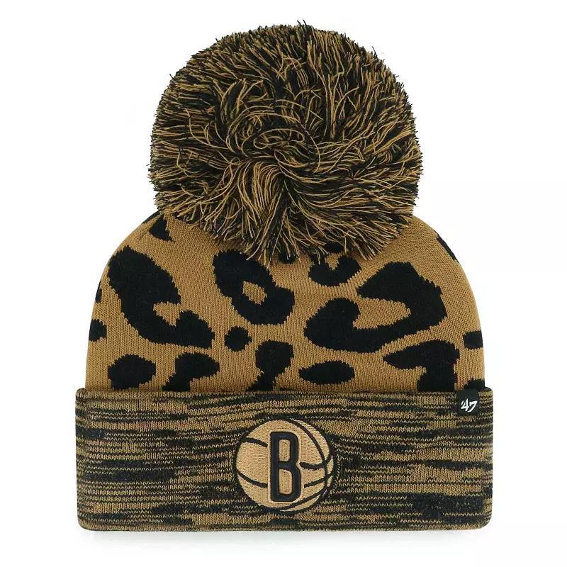 Womens 47 Leopard Brooklyn Nets Rosette Cuffed Knit Hat with Pom Product Image