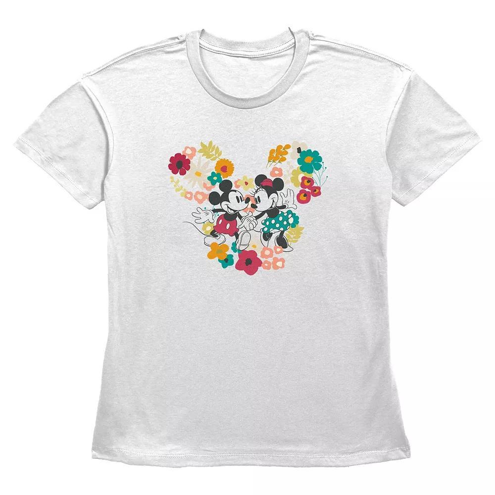 Disney's Mickey Mouse And Minnie Mouse Floral Pair Women's Graphic Tee,  Product Image