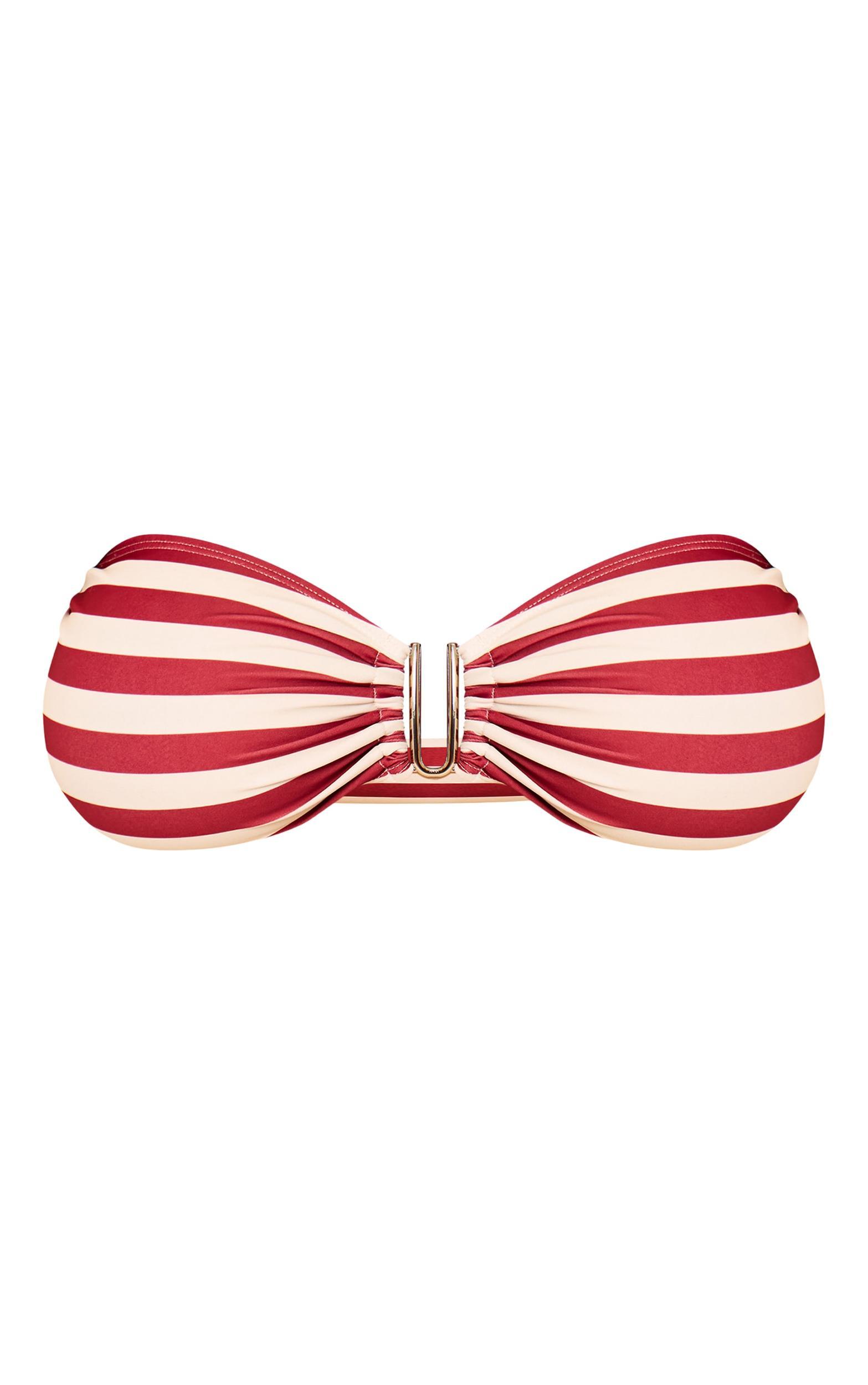 Plus Burgunday Stripe U Bar Bandeau Bikini Top Product Image
