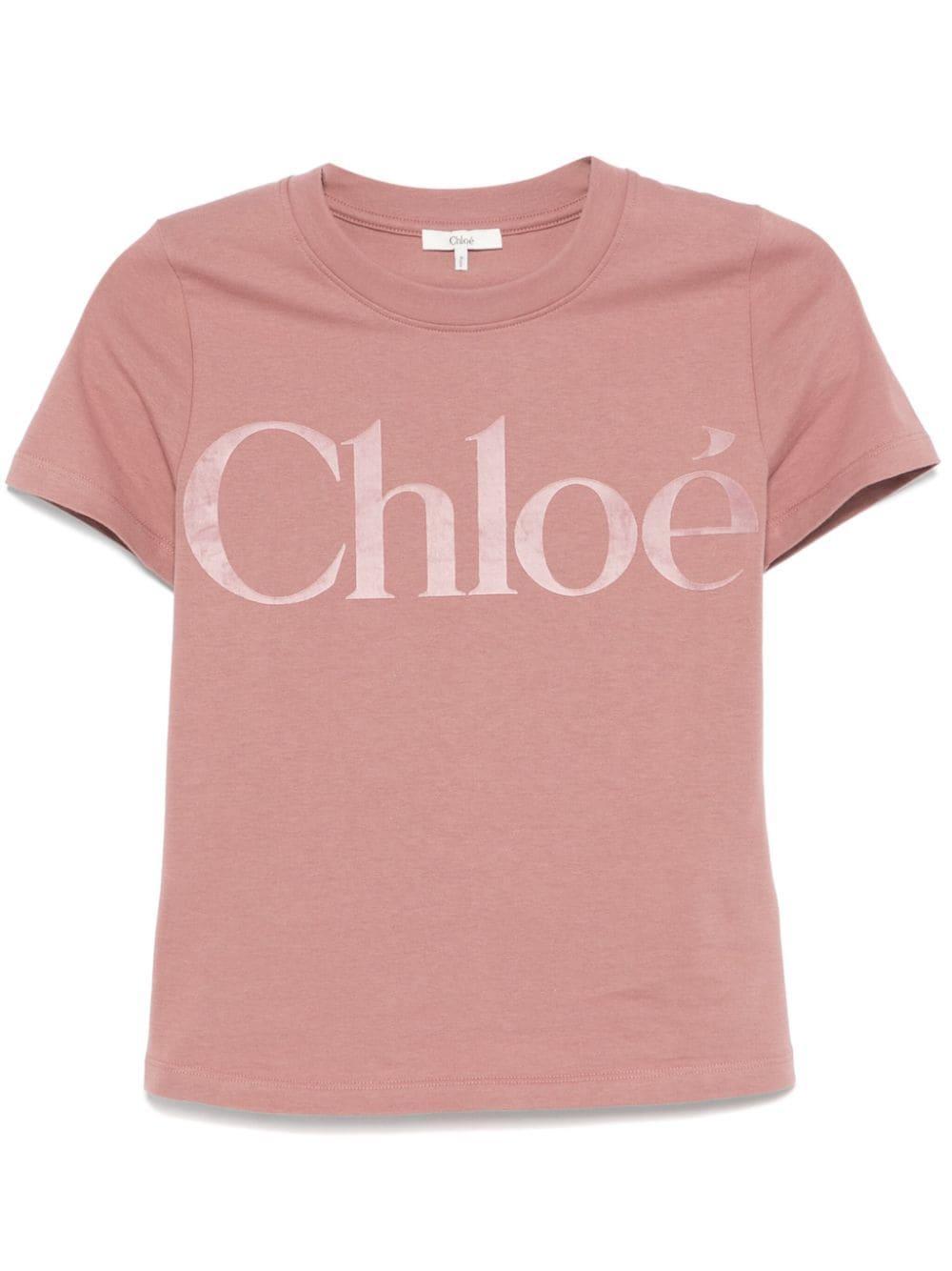 CHLOÉ Cotton Jersey Fitted T-shirt In Pink & Purple Product Image