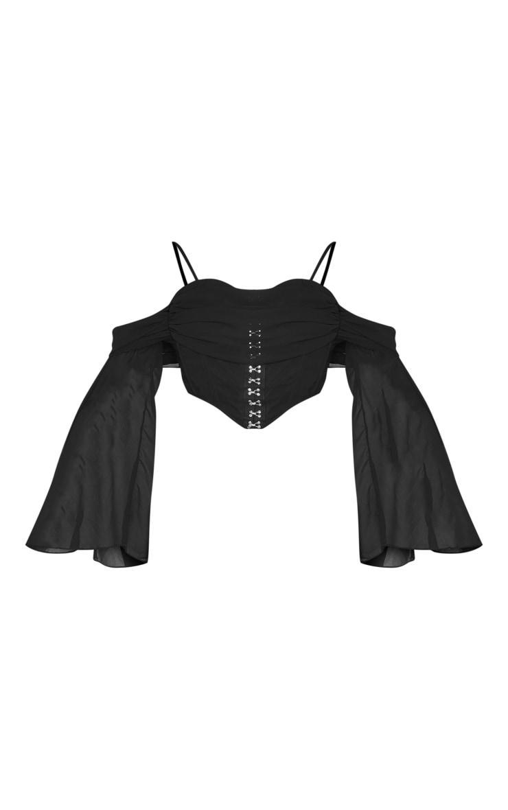 Black Chiffon Drape Hook And Eye Flare Sleeve Corset Product Image