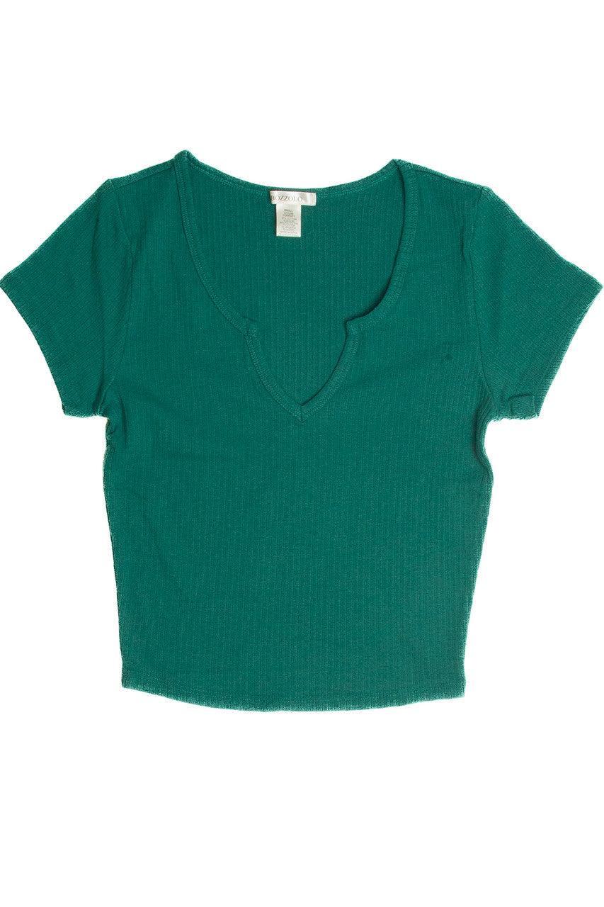 Green Notched Ribbed Crop Tee Product Image