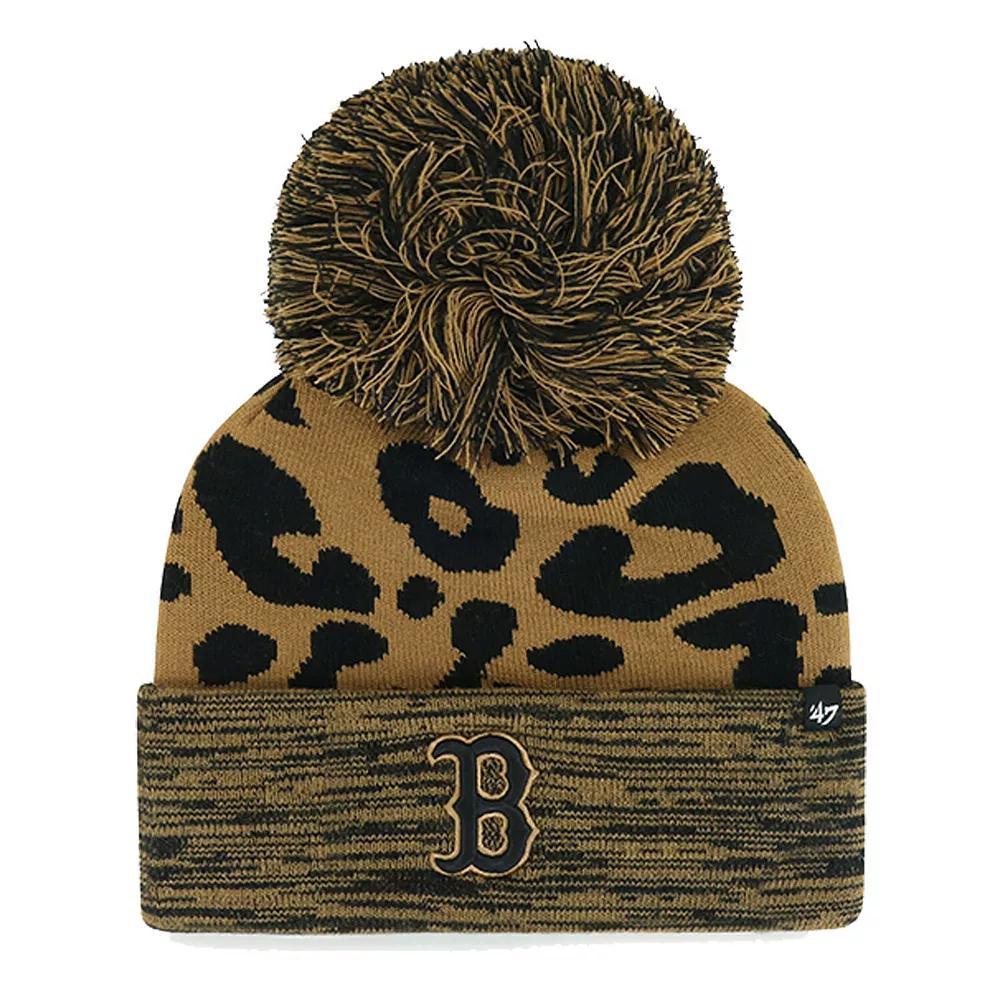 Women's '47 Boston Red Sox Leopard Rosette Cuffed Knit Hat with Pom, Brown Product Image