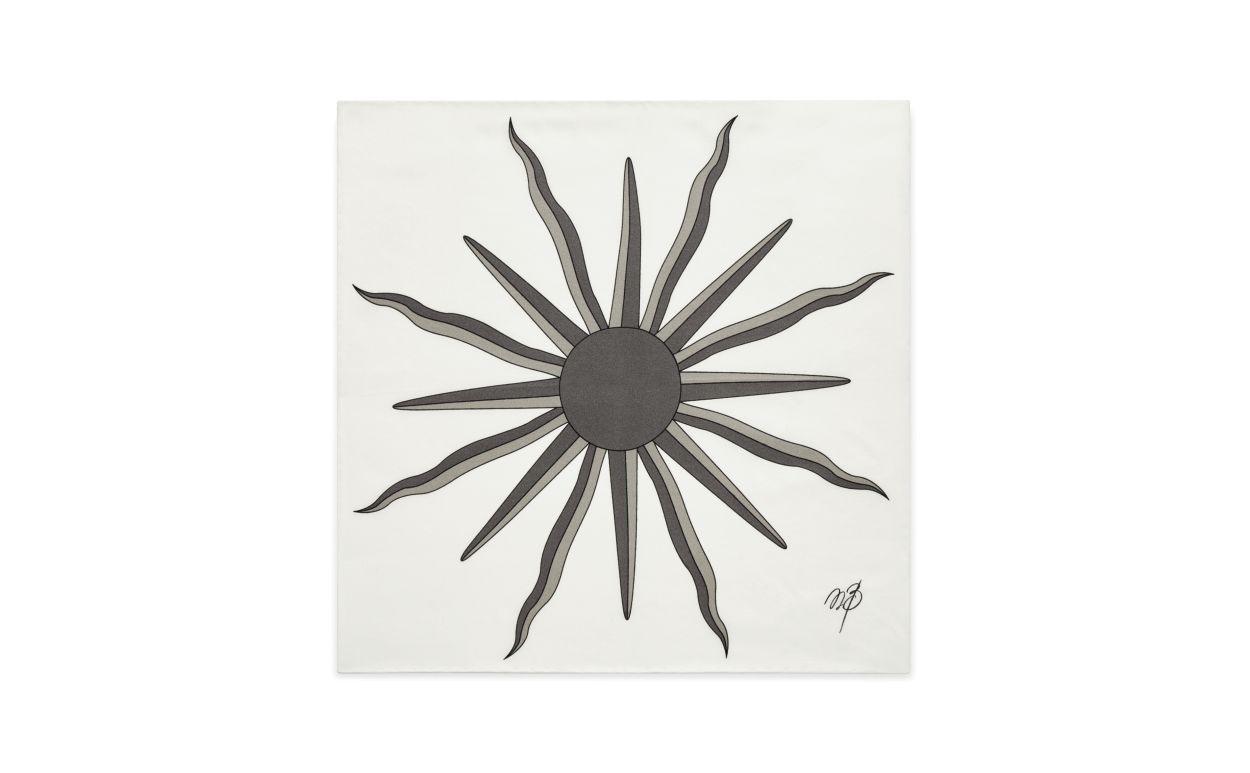 SUN Ivory and Grey Silk Sunburst Pocket Square Product Image