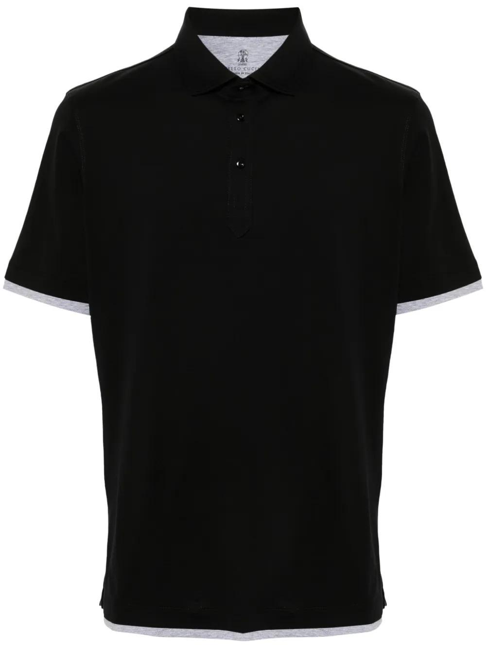 BRUNELLO CUCINELLI Layered-trim Jersey Polo Shirt In Black Product Image