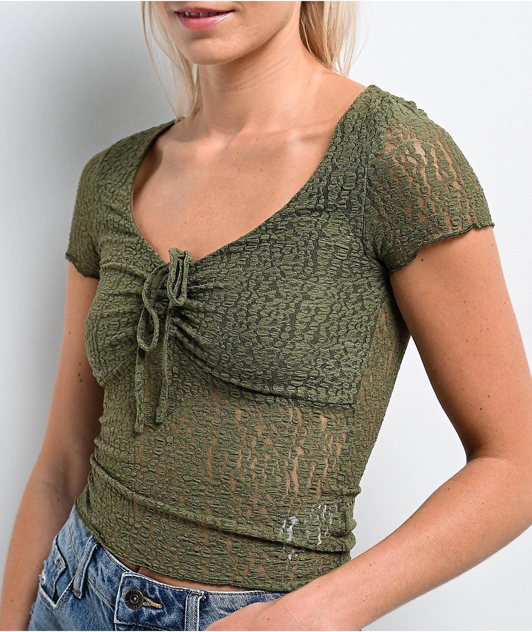 Freeworld Fancy Lace Olive Top Product Image