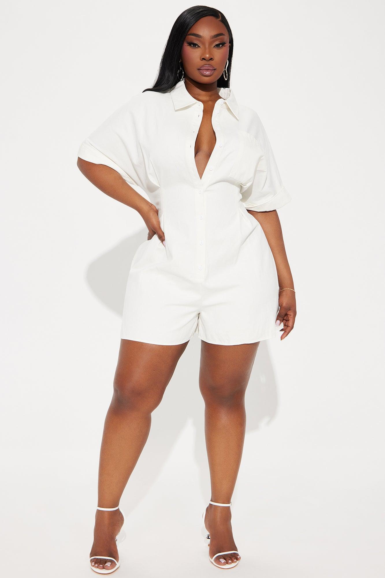 Press The Facts Romper - Ivory Product Image