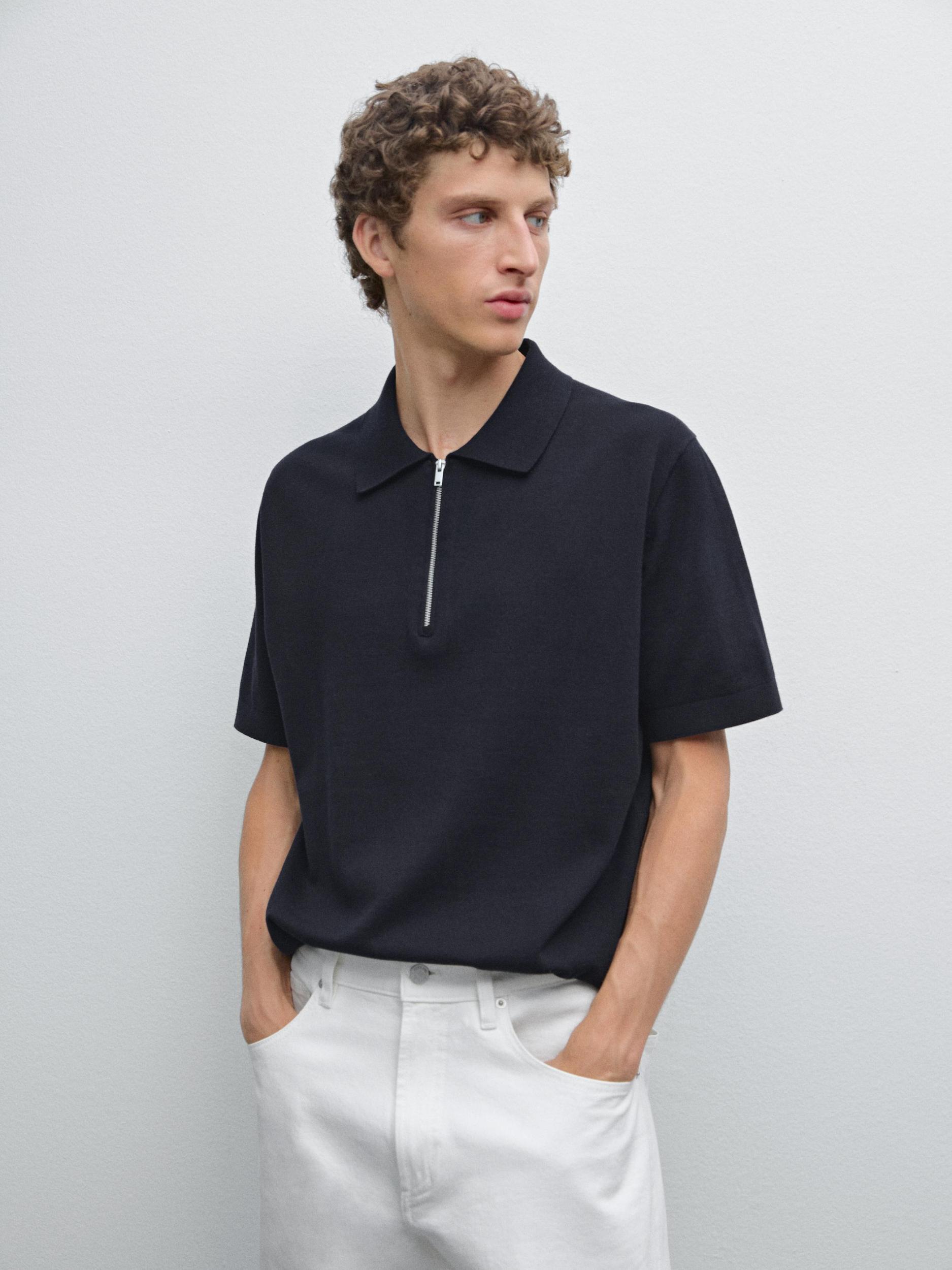 Cotton knit quarter-zip polo shirt Product Image