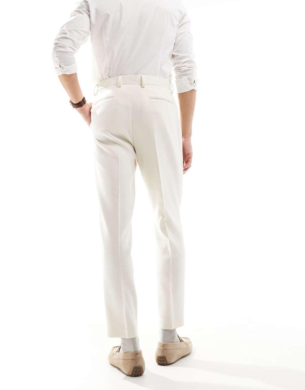 ASOS DESIGN smart tapered fit pants in ecru textured fabric Product Image