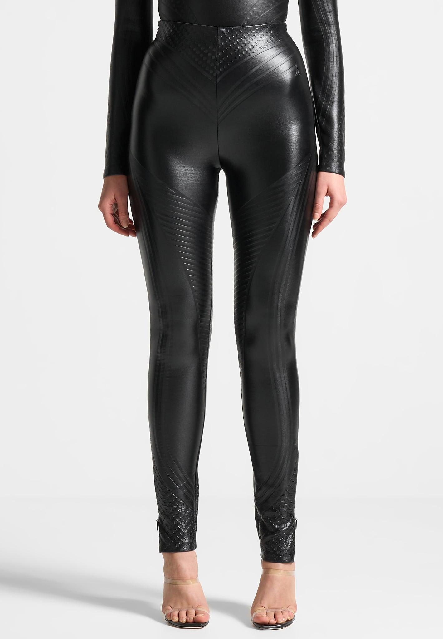 Debossed Contour Leggings - Black Female Product Image